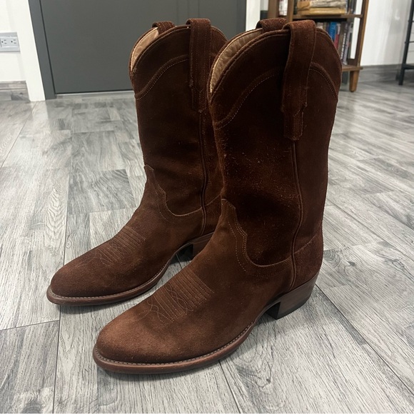 Tecovas Size 9 D The Johnny Suede Brown Cowboy Boots Men EUC - Picture 5 of 11